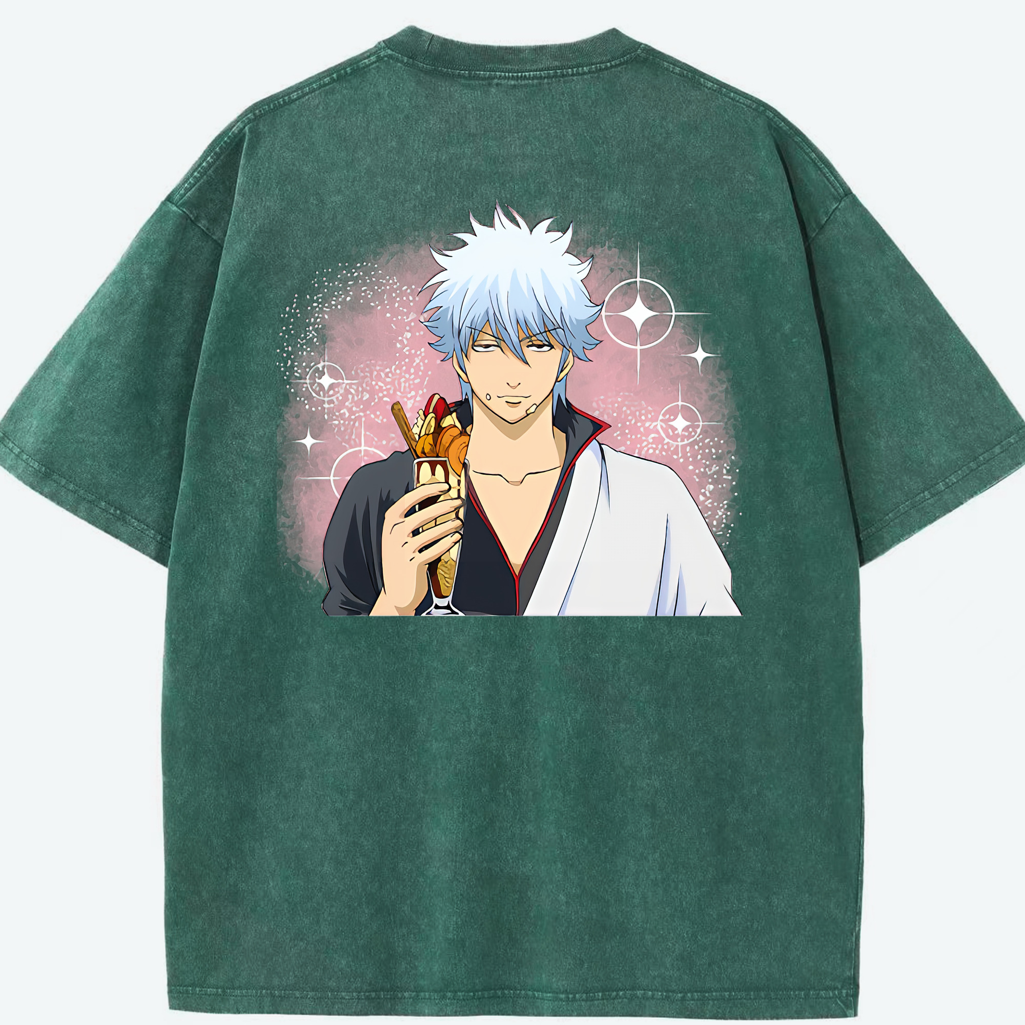 （画像用） ぎんたま 坂田銀時（さかたぎんとき） 神楽 志村新八（しむら しんぱち） GINTAMA Sakata Gintoki Kagura Shimura Shinpachi 綿100% ヴィンテージ風 半袖Tシャツ（背面プリント）